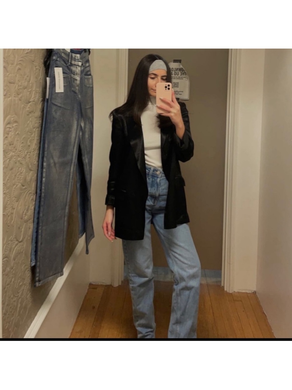 ZARA BLACK TURNED-UP CUFF SATIN EFFECT BLAZER - Picture 4 of 13